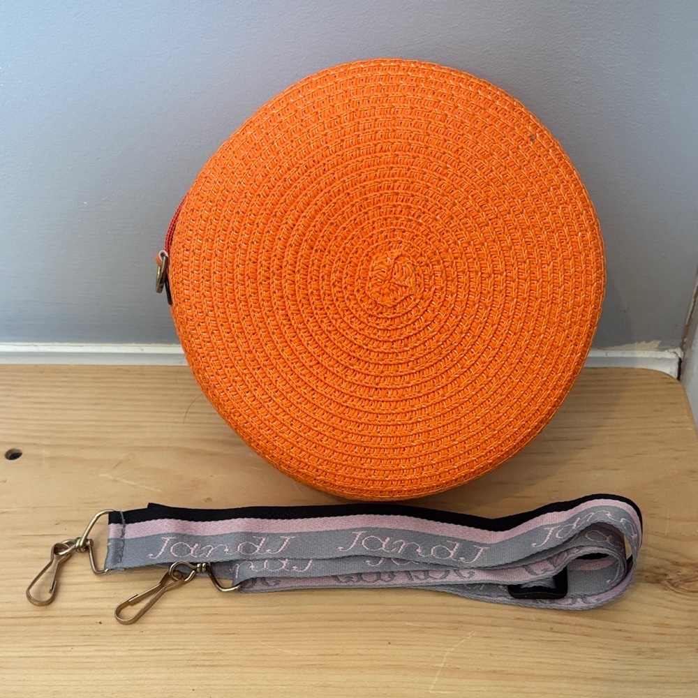 Round Orange Woven Crossbody Bag